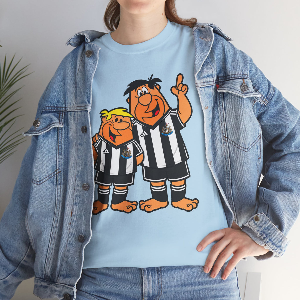 Newcastle United Flintstones Cartoon Cotton T-Shirt / Tee — Retro Striped Jersey Illustrations