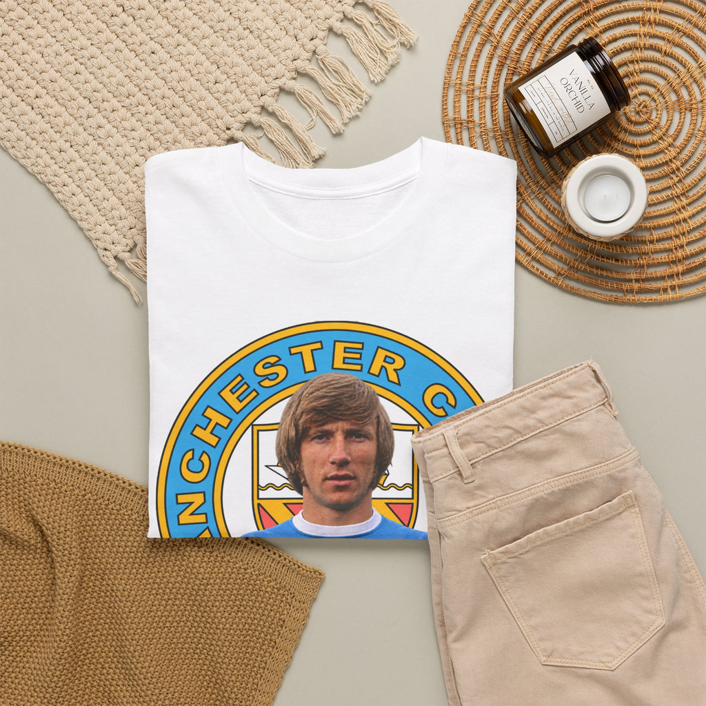Colin Bell Manchester City Legend Cotton Tee — Retro Player Graphic