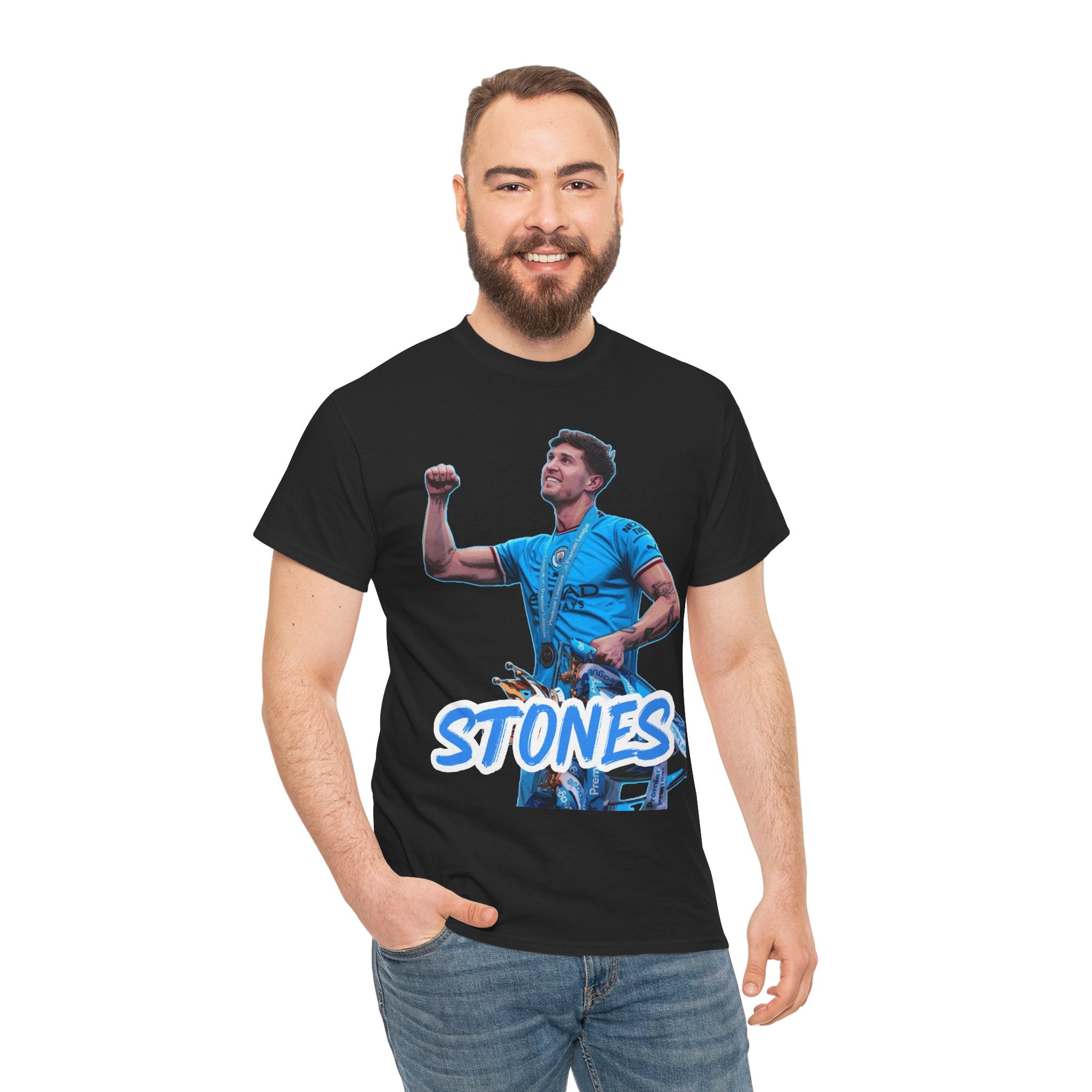 John Stones Manchester City Soccer Fan Tee — Blue Player Graphic T-Shirt