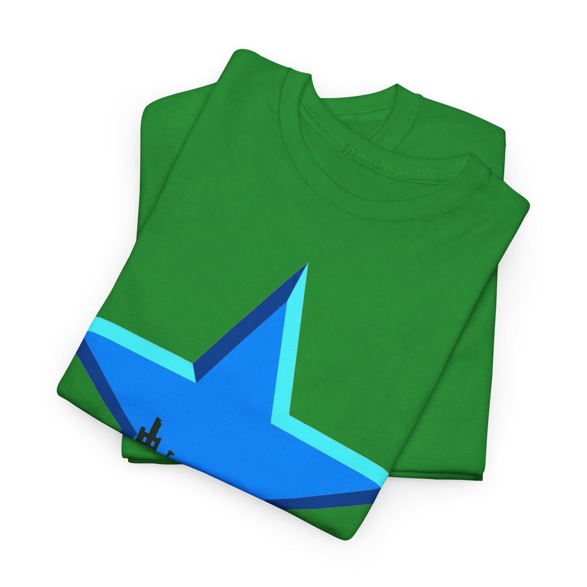 Newcastle City Skyline Star Retro Cotton T-Shirt — Blue Star with Urban Skyline Graphic