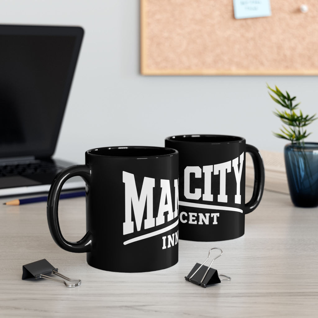 Black Mug — Man City 'Innocent' Bold Typography Coffee Cup