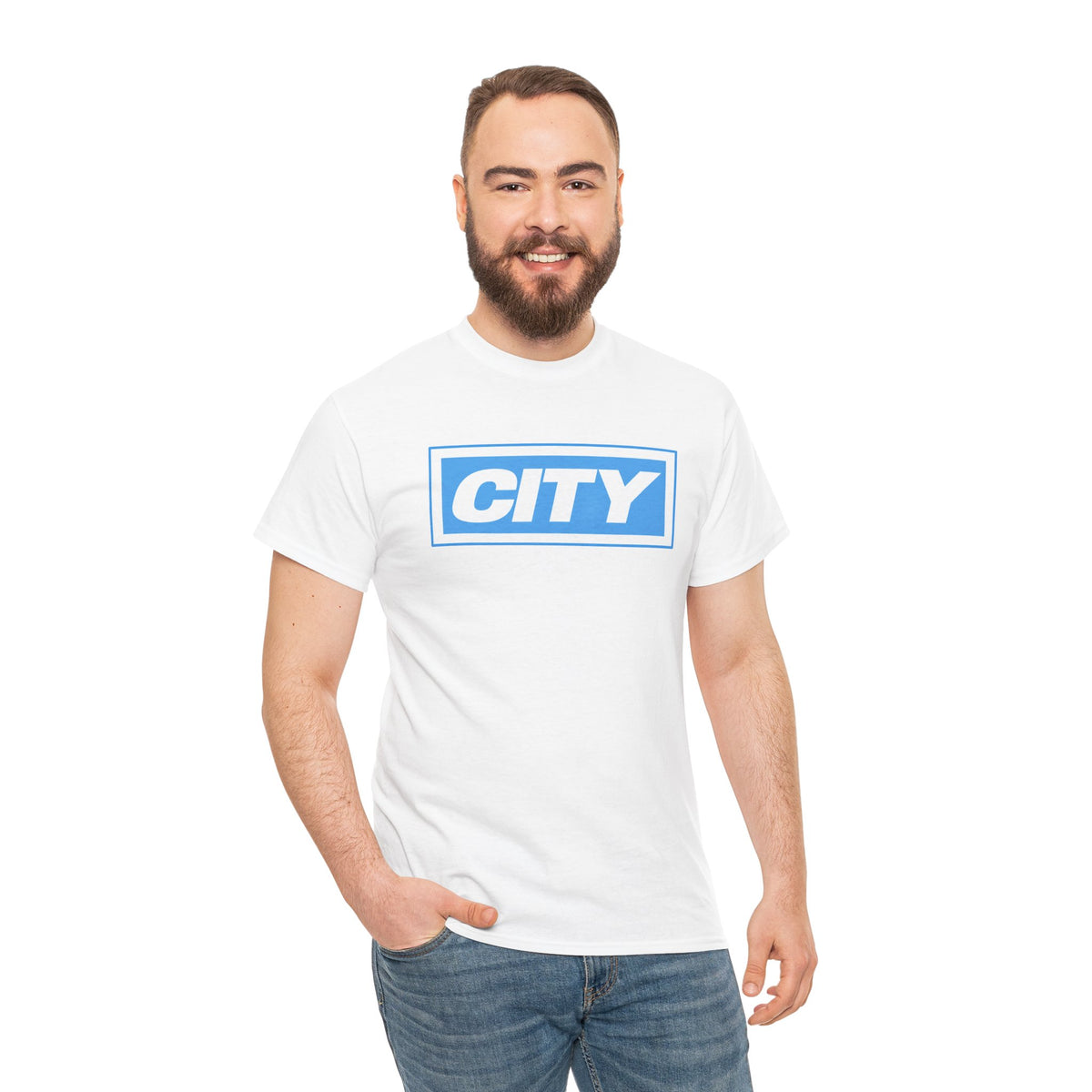 City Logo T-Shirt — Bold Blue Box Graphic Tee