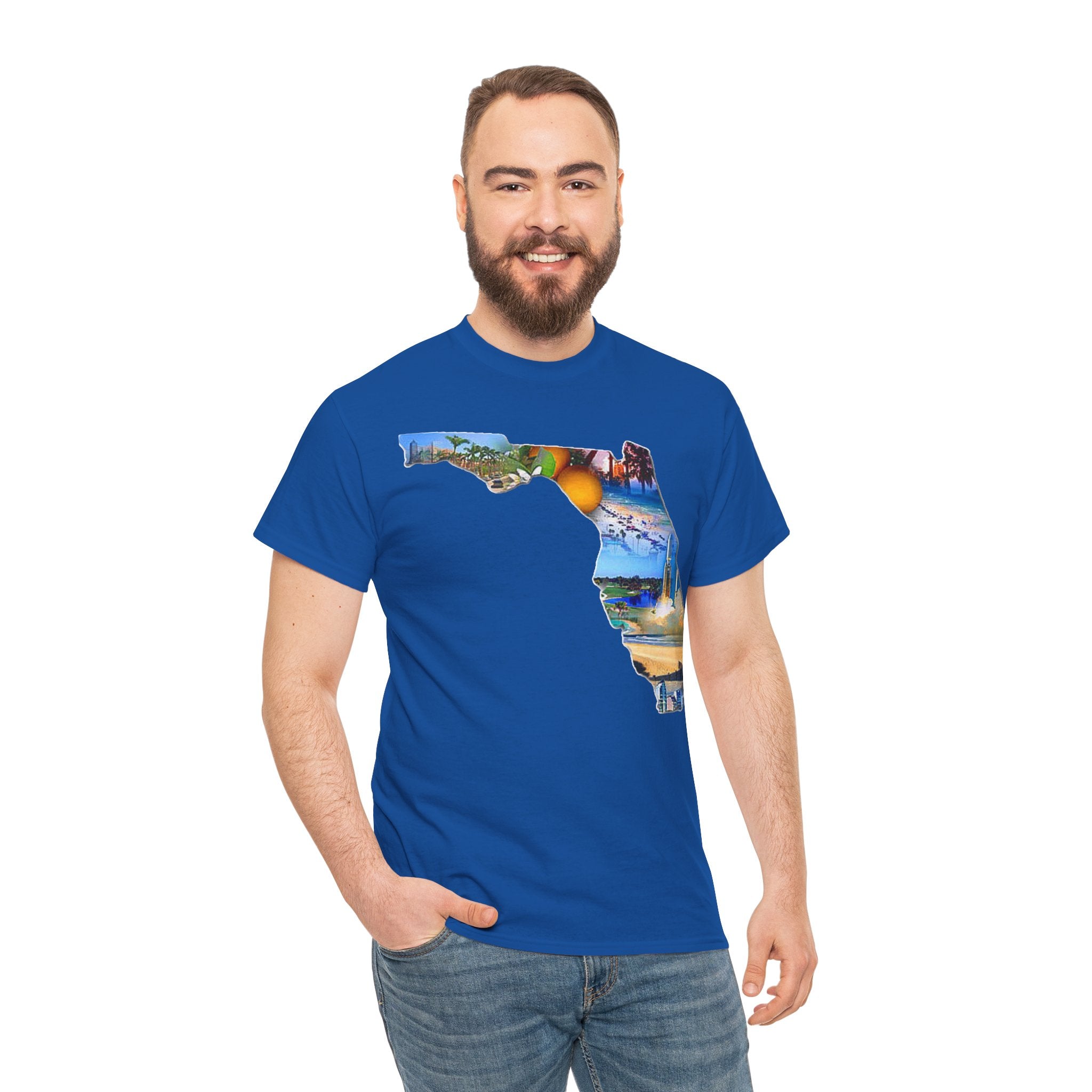 Florida State Shape T-Shirt — Scenic Beach & Sunset Map Tee
