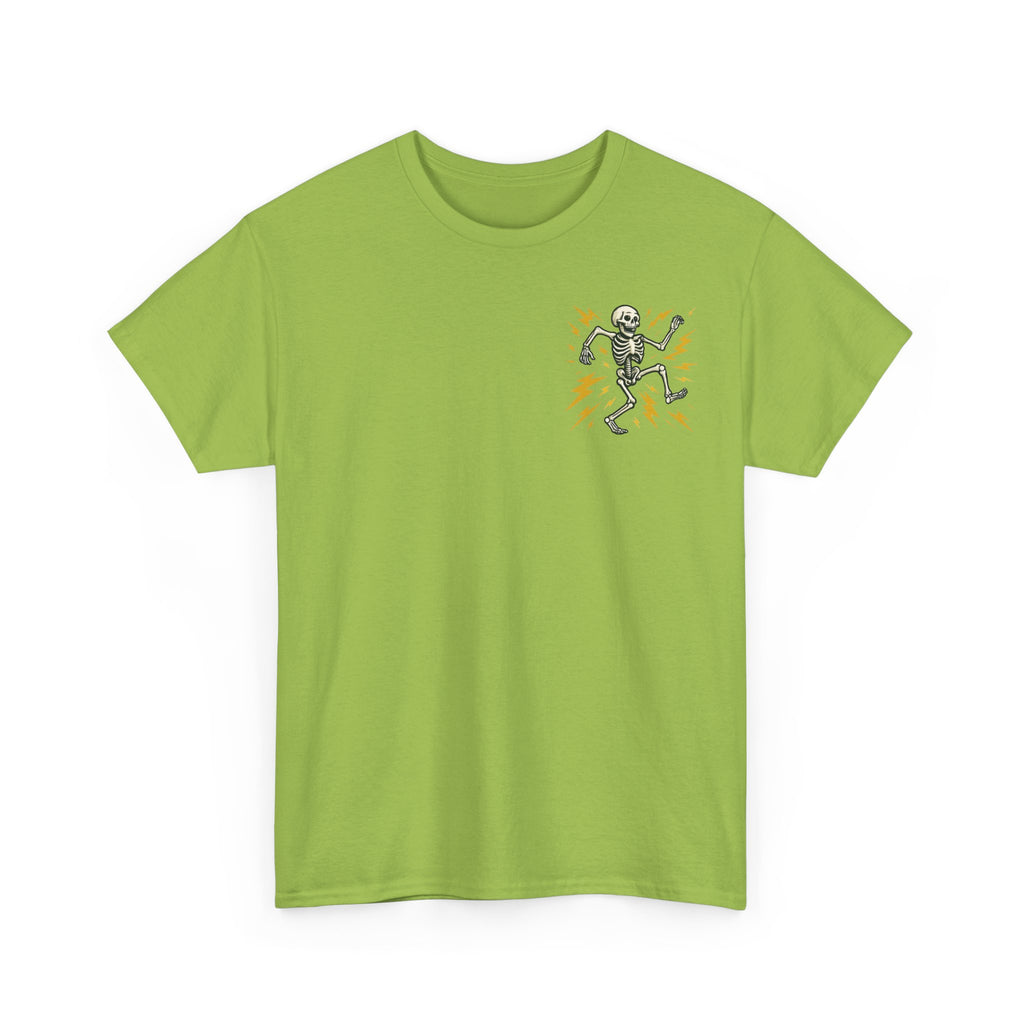 Electrician Skeleton Tee — "I'm an Electrician: If I Dance Without Music, Shut the Main Breaker Off"