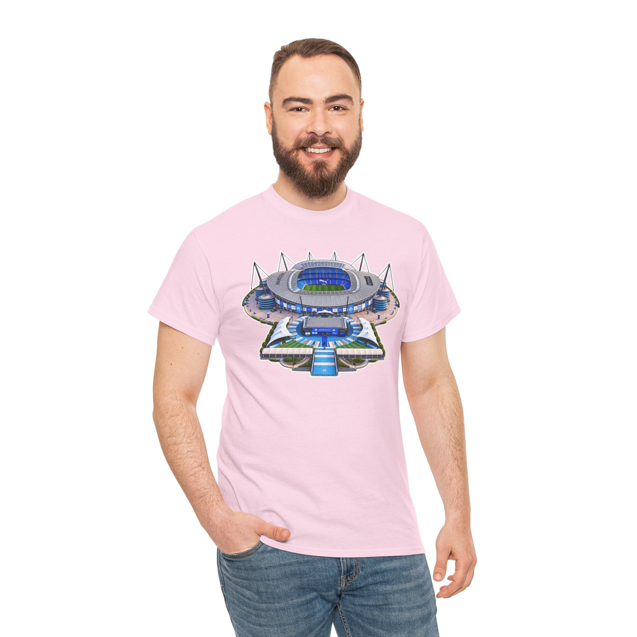 Manchester City Etihad Stadium Illustration T-Shirt — Retro Soccer Arena Graphic Tee