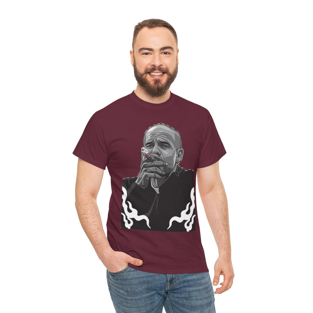 Pep Guardiola Smoking Portrait T‑Shirt — Moody Graphic Tee