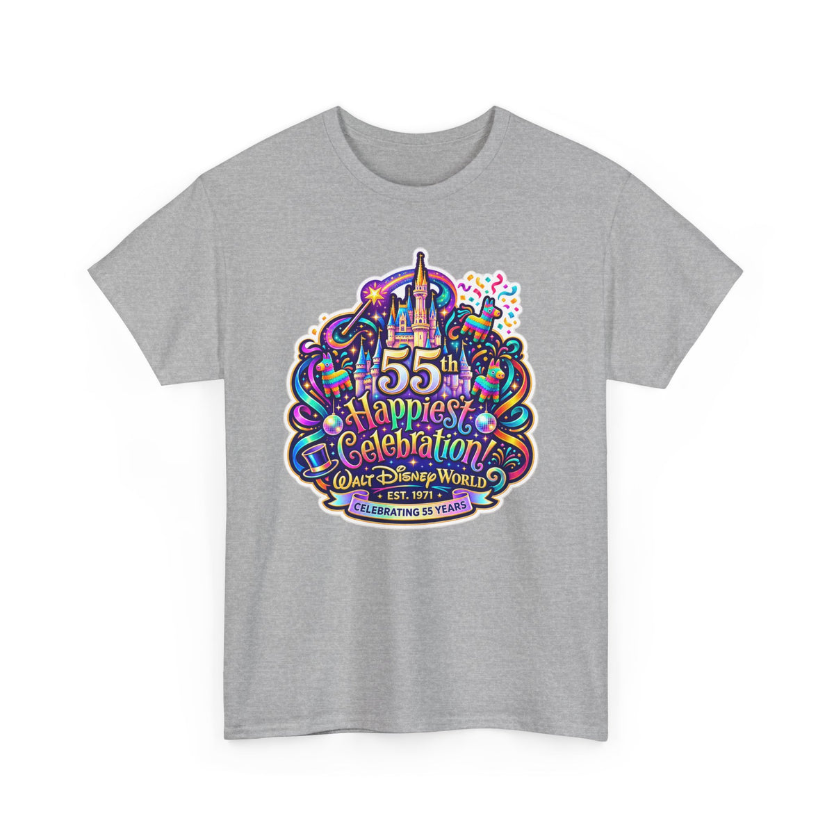 T-Shirt — "55th Happiest Celebration" Colorful Anniversary Castle Graphic Tee