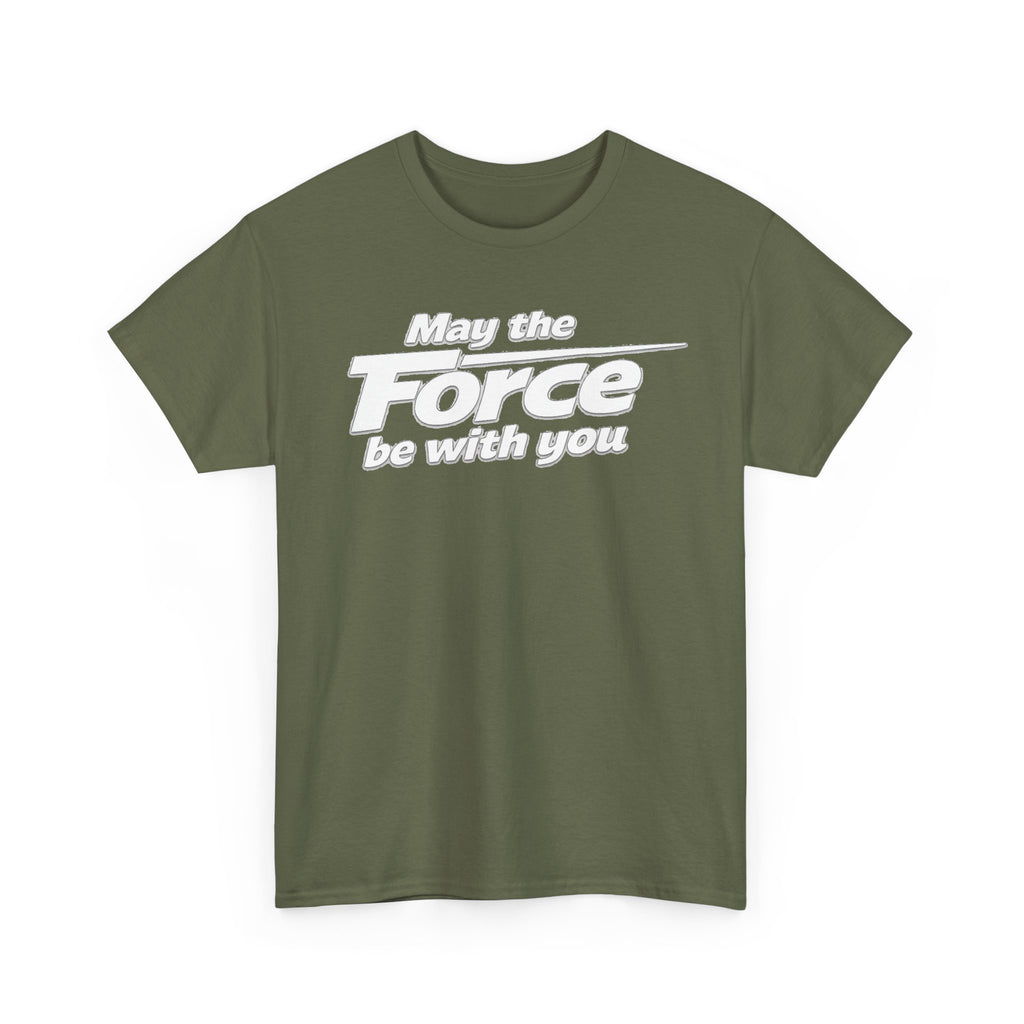 "May the Force Be With You" Retro Embossed Graphic T‑Shirt —