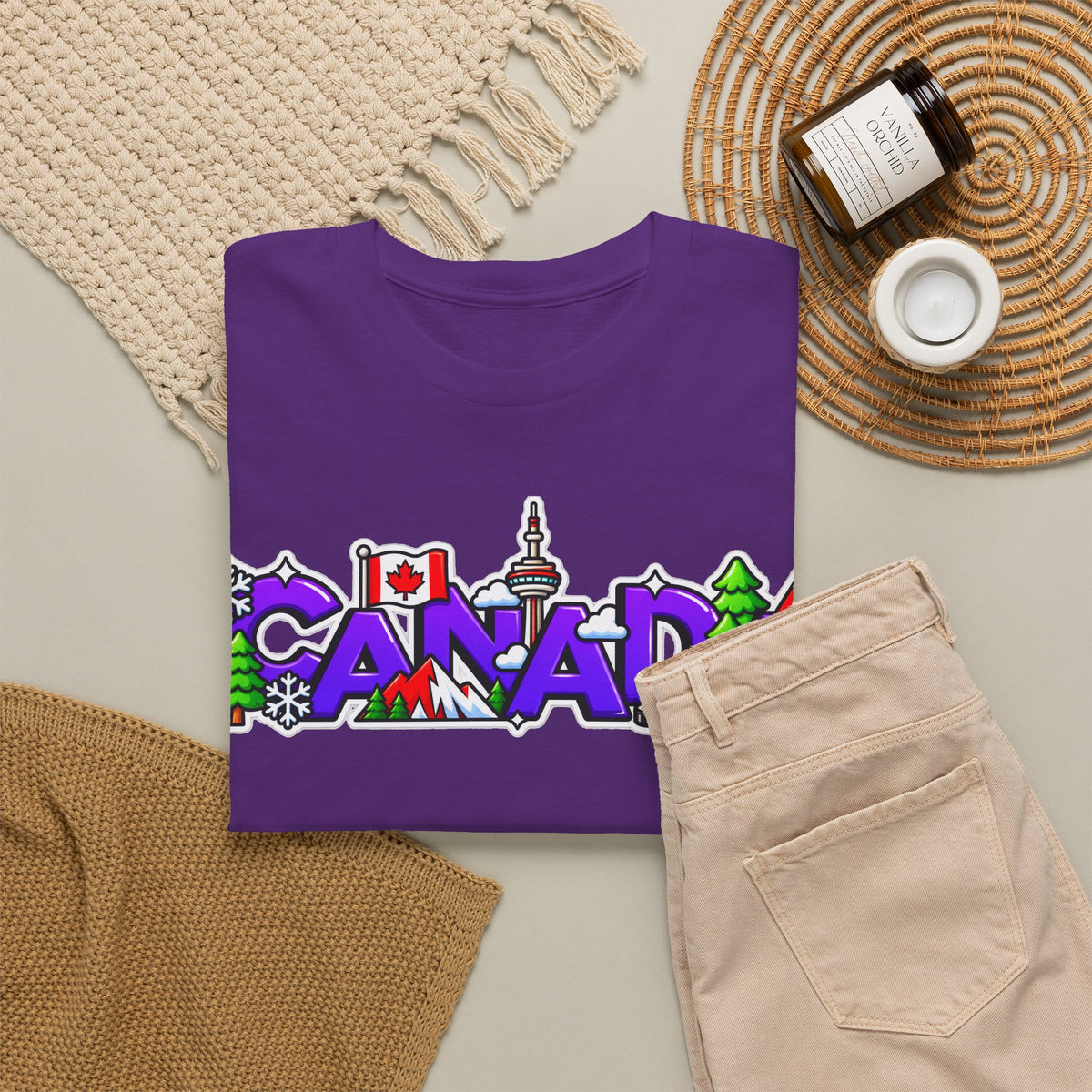 Canada Cartoon Graphic Tee — Canadian Landmark & Flag Travel T‑Shirt