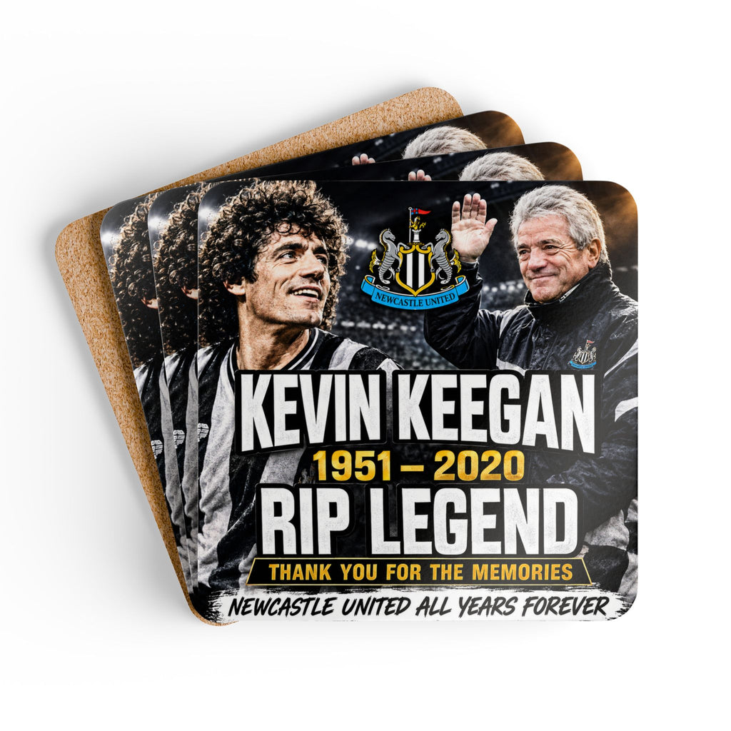 Kevin Keegan Memorial Cork Coaster Set — "RIP LEGEND 1951–2020" Newcastle United Tribute