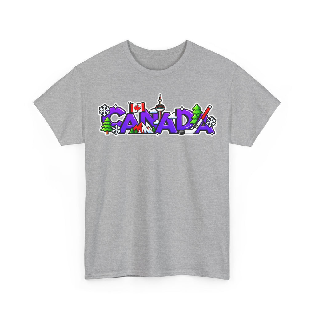Canada Cartoon Graphic Tee — Canadian Landmark & Flag Travel T‑Shirt