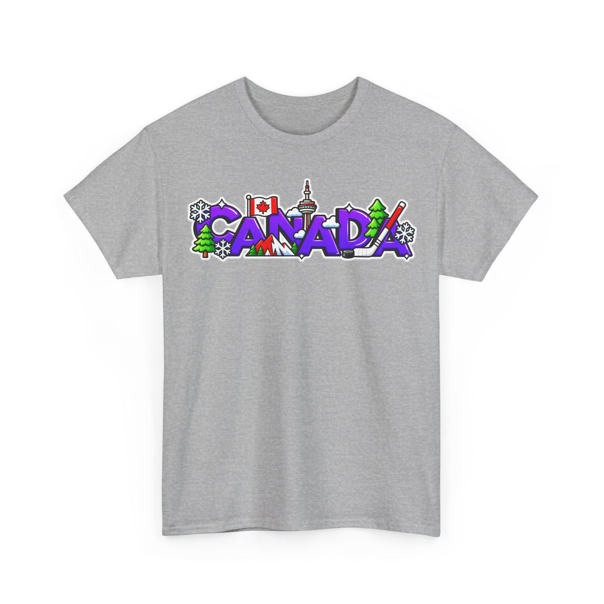 Canada Cartoon Graphic Tee — Canadian Landmark & Flag Travel T‑Shirt