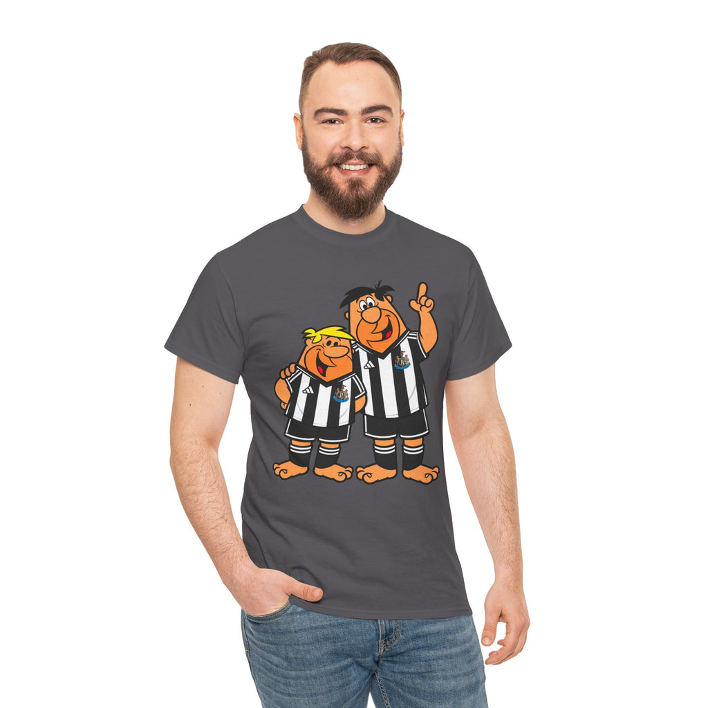 Newcastle United Flintstones Cartoon Cotton T-Shirt / Tee — Retro Striped Jersey Illustrations