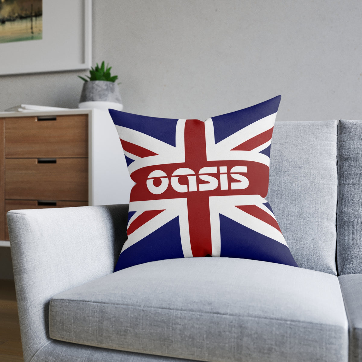 Union Jack Oasis Accent Pillow – British Rock Band Throw Cushion