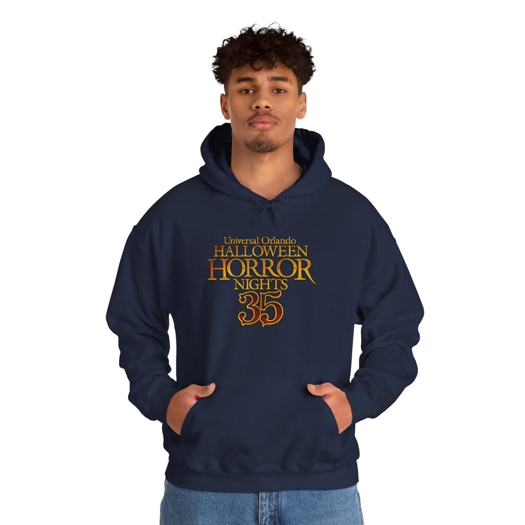Hoodie — 'Halloween Horror Nights 35' Retro Theme Park Logo Pullover