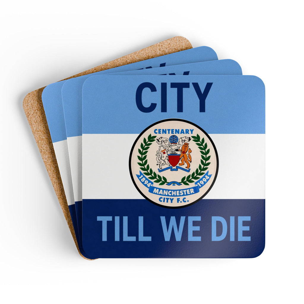 Cork Coaster Set — 'City Till We Die' Football Fan Drink Coasters (Blue Crest Design)