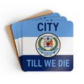 Cork Coaster Set — 'City Till We Die' Football Fan Drink Coasters (Blue Crest Design)