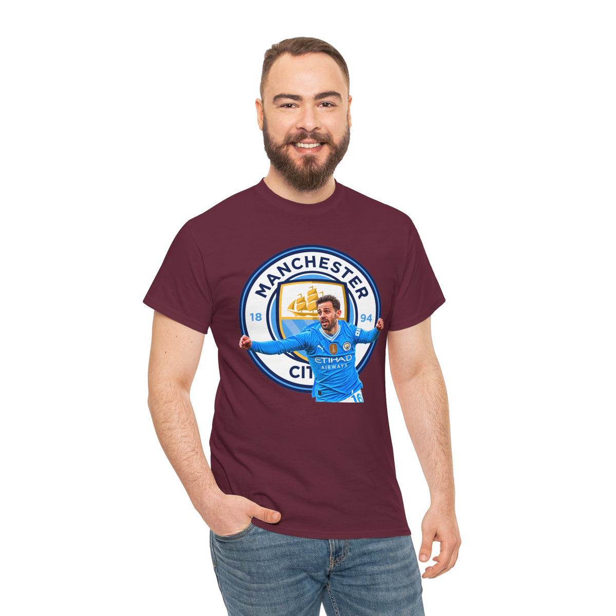 Bernardo SIlva Manchester City legend Cotton T‑Shirt — Blue Crest Football Tee