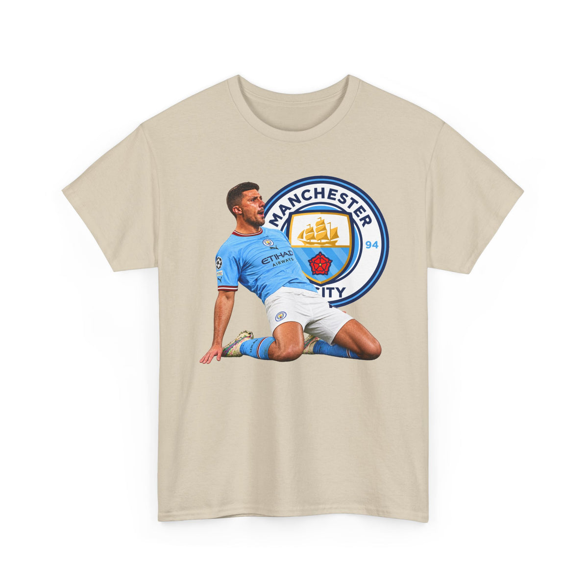 Rodri Manchester City Legend Cotton T-Shirt – Celebratory Slide Graphic Tee