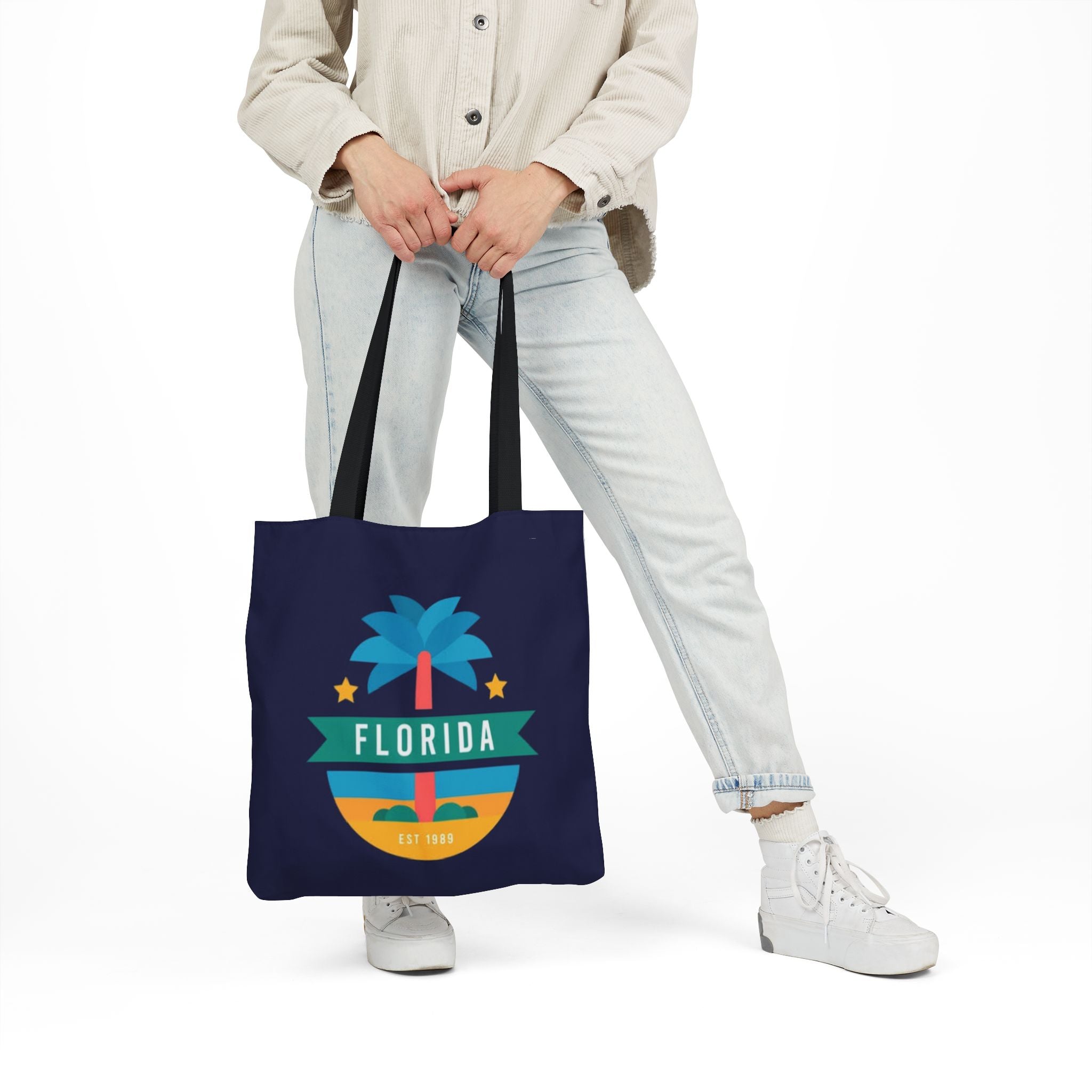 Florida Palm Beach Canvas Tote Bag — Retro Sunshine Travel Tote