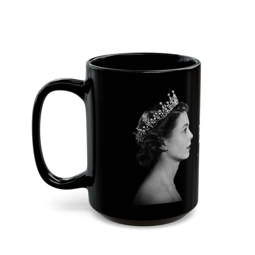 Queen Elizabeth II Memorial Black Mug – E II R Tribute Design (1926–2022)
