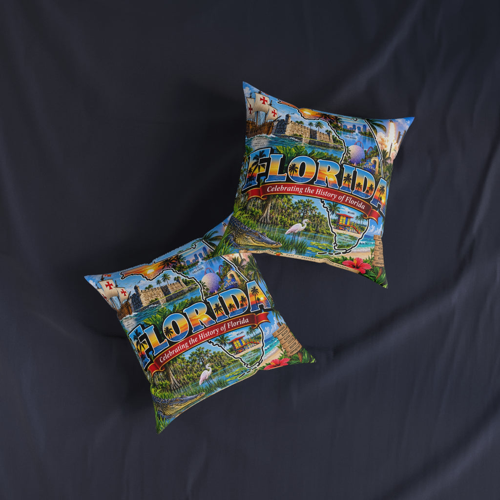 Florida Map Square Pillow — Vintage Travel State Throw Pillow