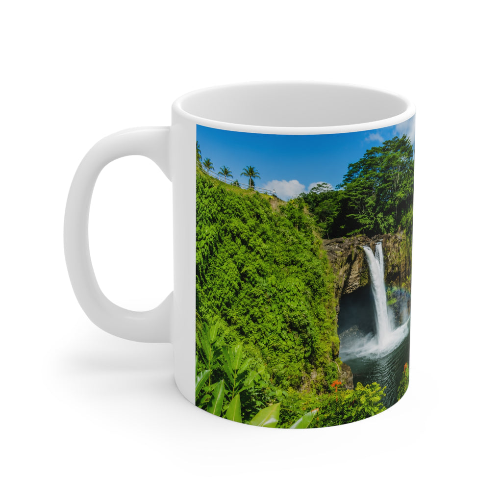 Waterfall Landscape Mug — Tropical Rainbow Waterfall Ceramic Coffee Cup (11oz & 15oz)