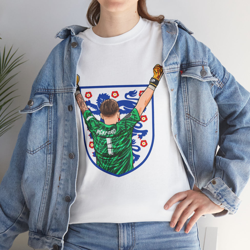 Pickford England Number 1 Goalkeeper Graphic Tee — Victory Pose Jersey Design