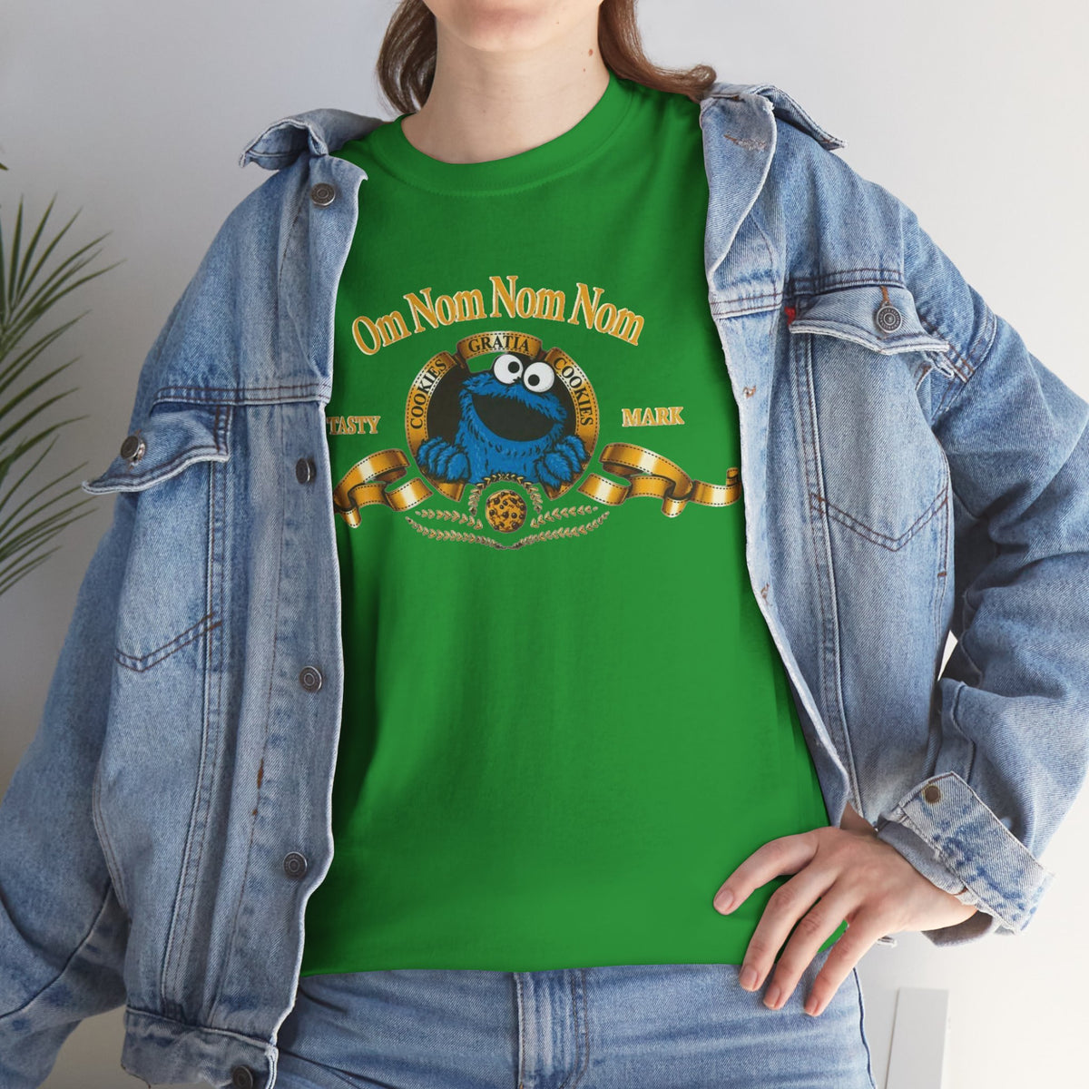Cookie Monster "Om Nom Nom Nom" Vintage Badge Cotton T‑Shirt
