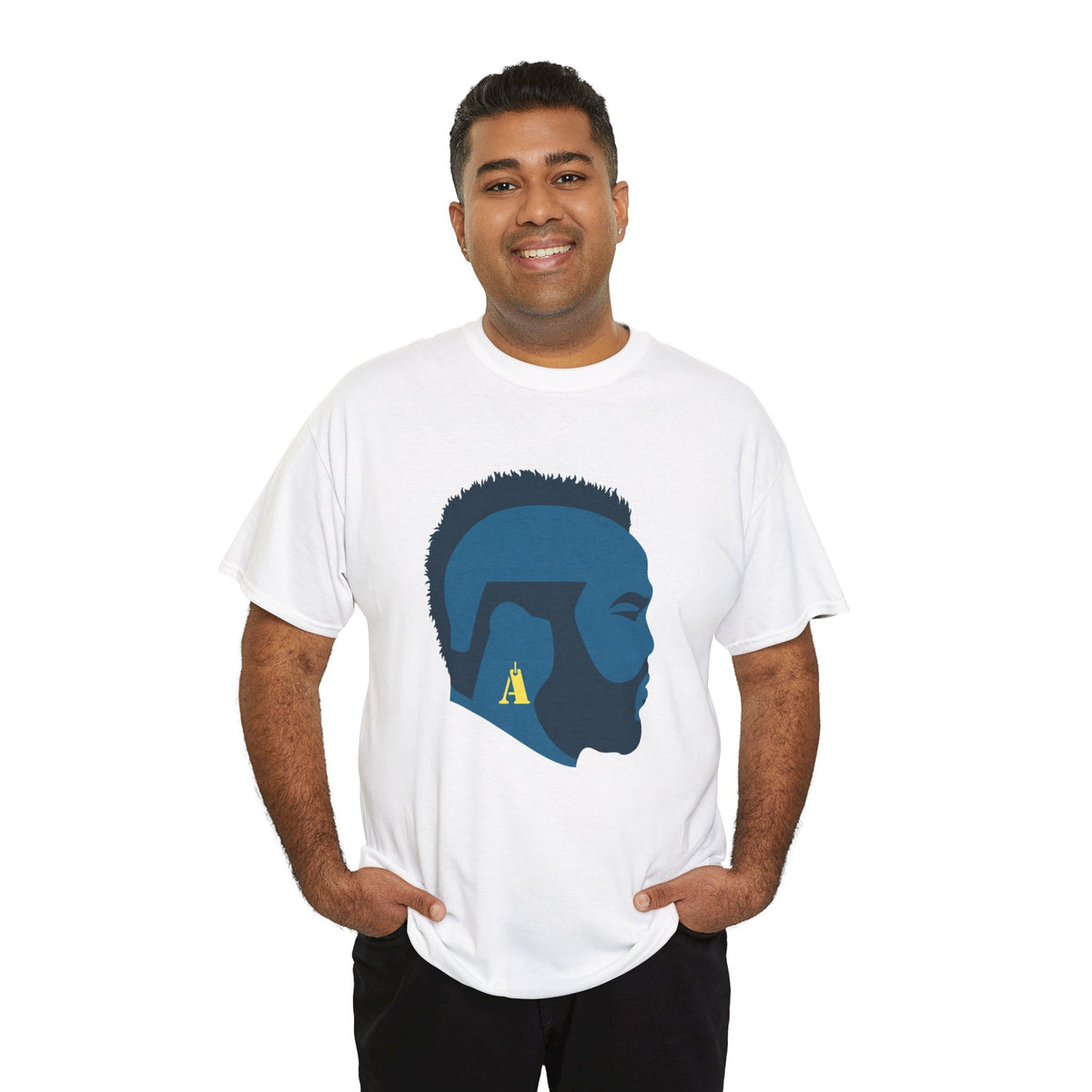 Mr T Profile Silhouette T‑Shirt – Blue Head & Gold Earring Graphic