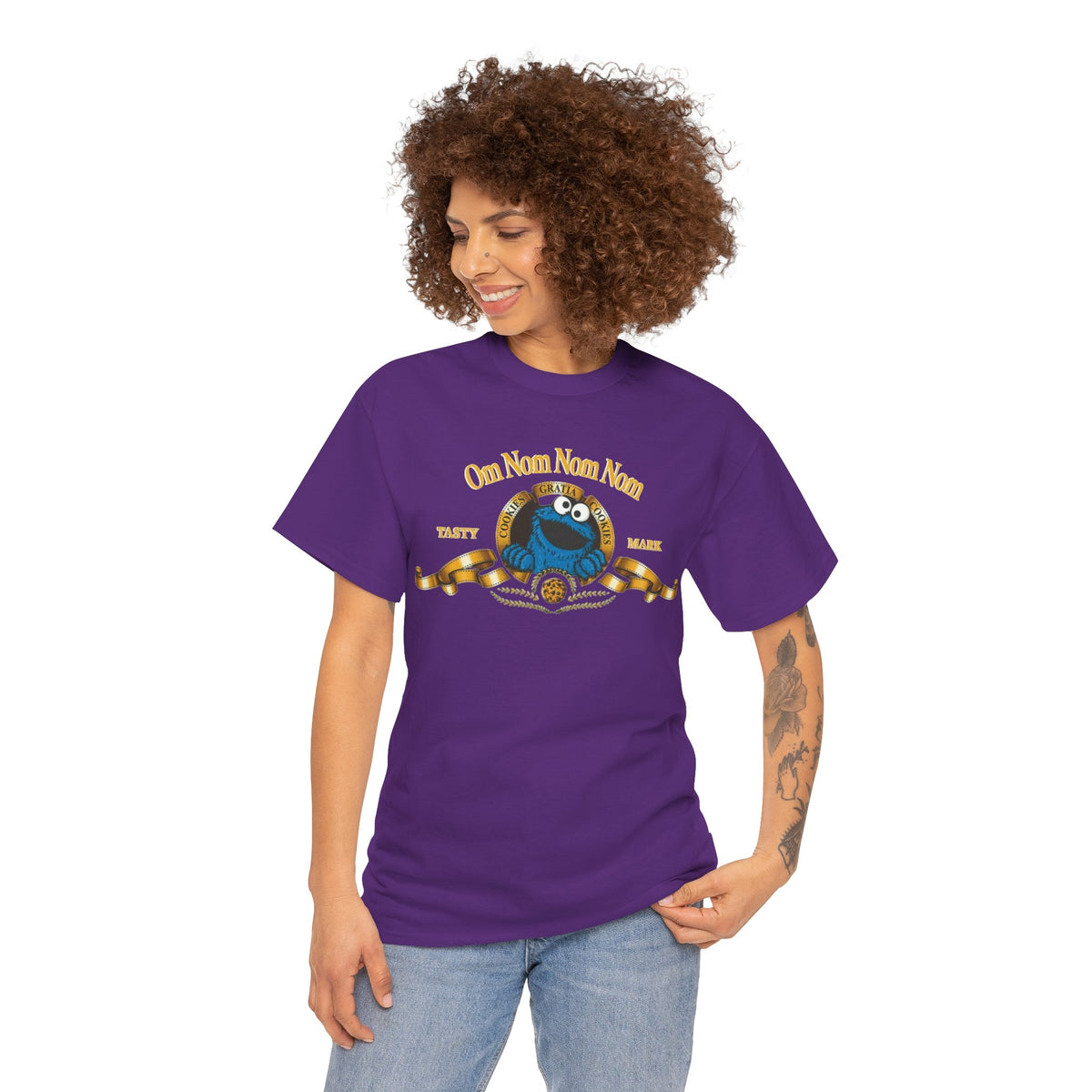 Cookie Monster "Om Nom Nom Nom" Vintage Badge Cotton T‑Shirt