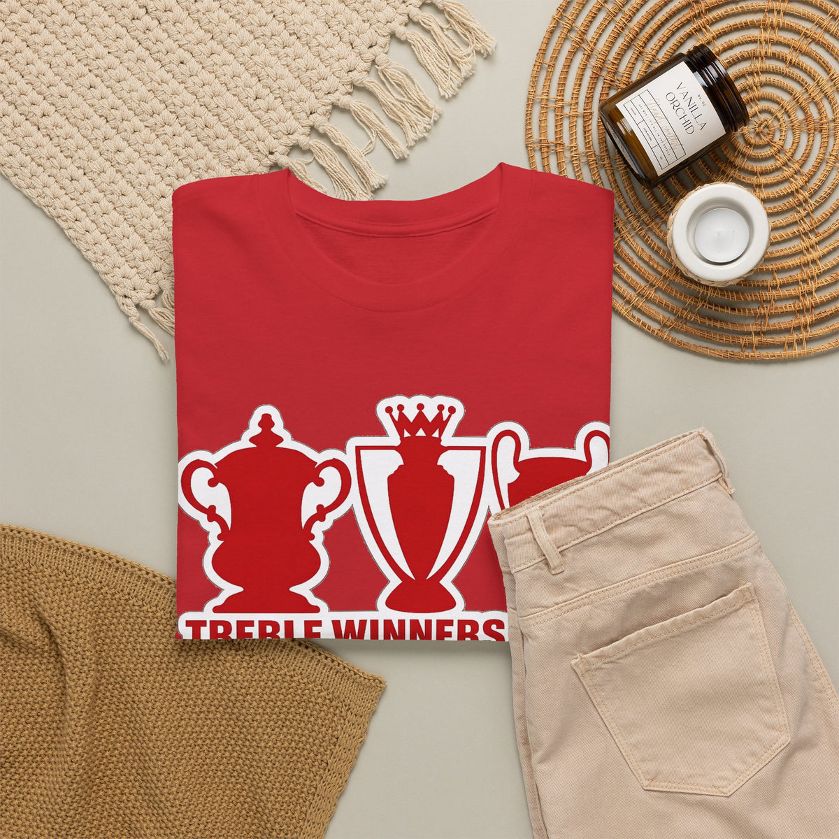 Manchester United Treble Winners 1999 Trophy Graphic Cotton T-Shirt