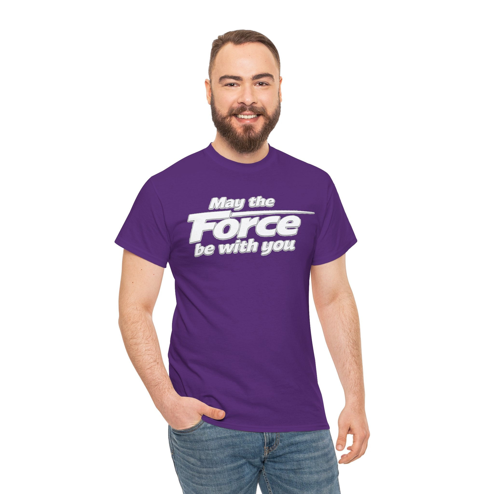 "May the Force Be With You" Retro Embossed Graphic T‑Shirt —