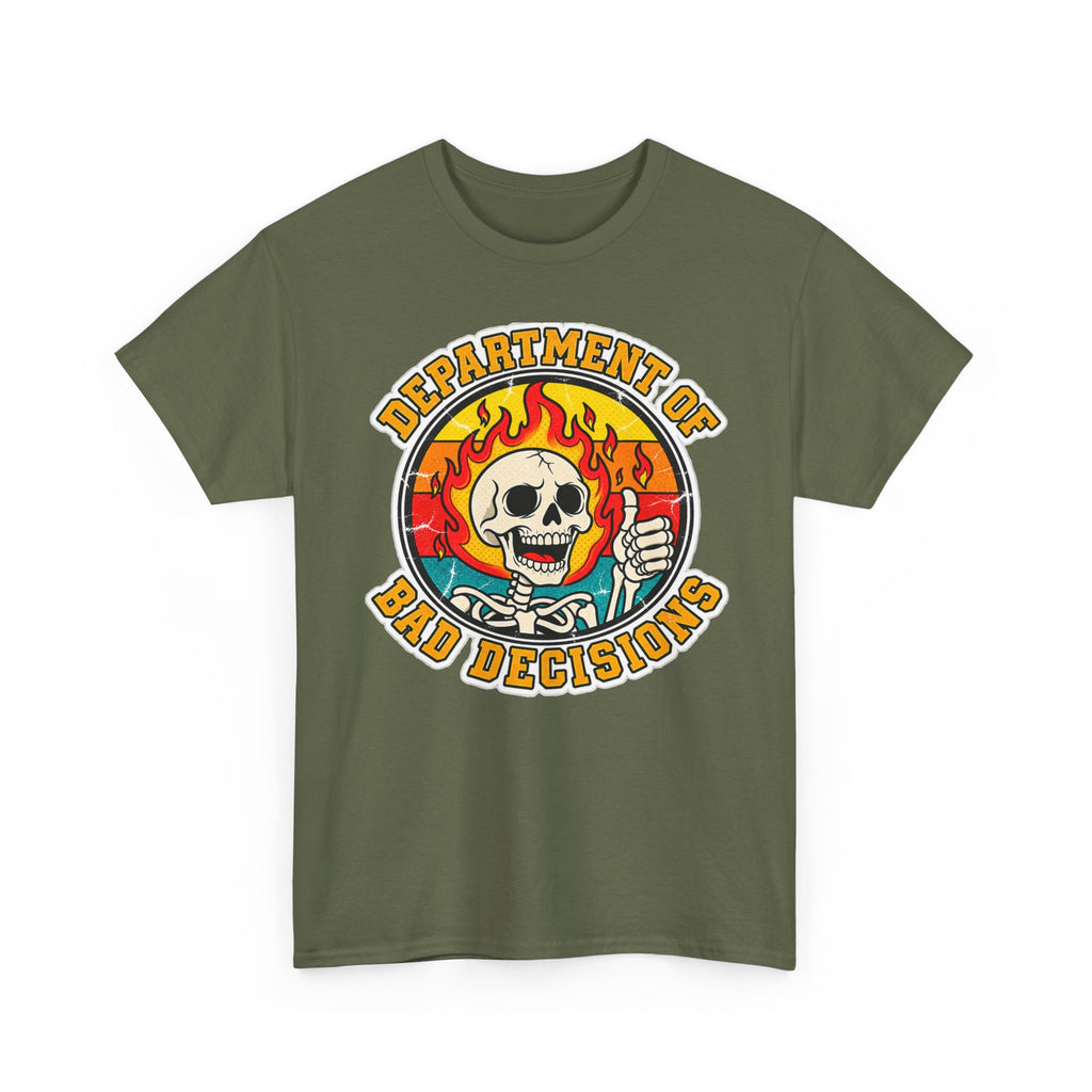 Department of Bad Decisions Skull T-Shirt — Retro Flaming Thumbs-Up Graphic Tee