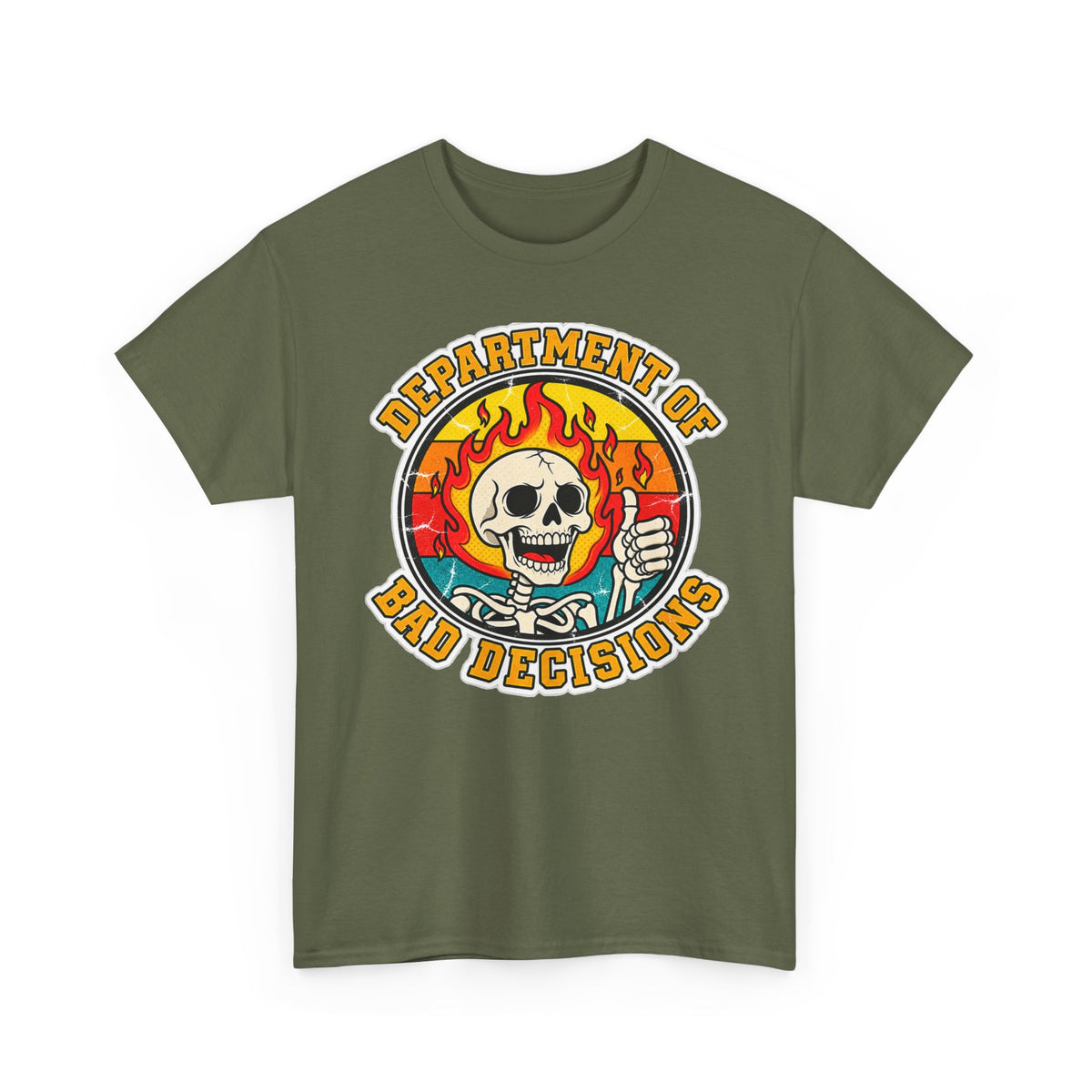 Department of Bad Decisions Skull T-Shirt — Retro Flaming Thumbs-Up Graphic Tee