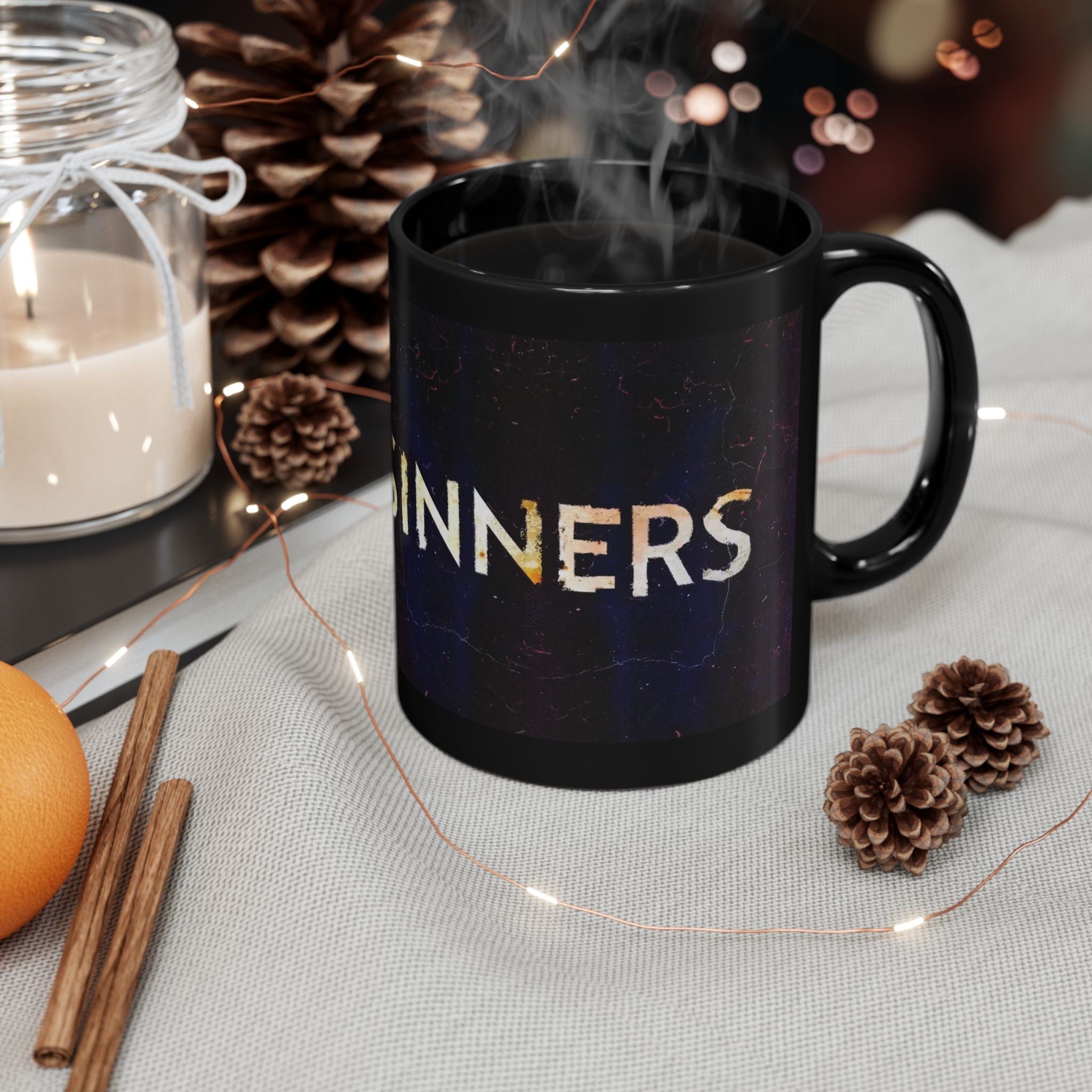Black Ceramic Mug — 'Sinners' Vintage Art Gothic Coffee Cup