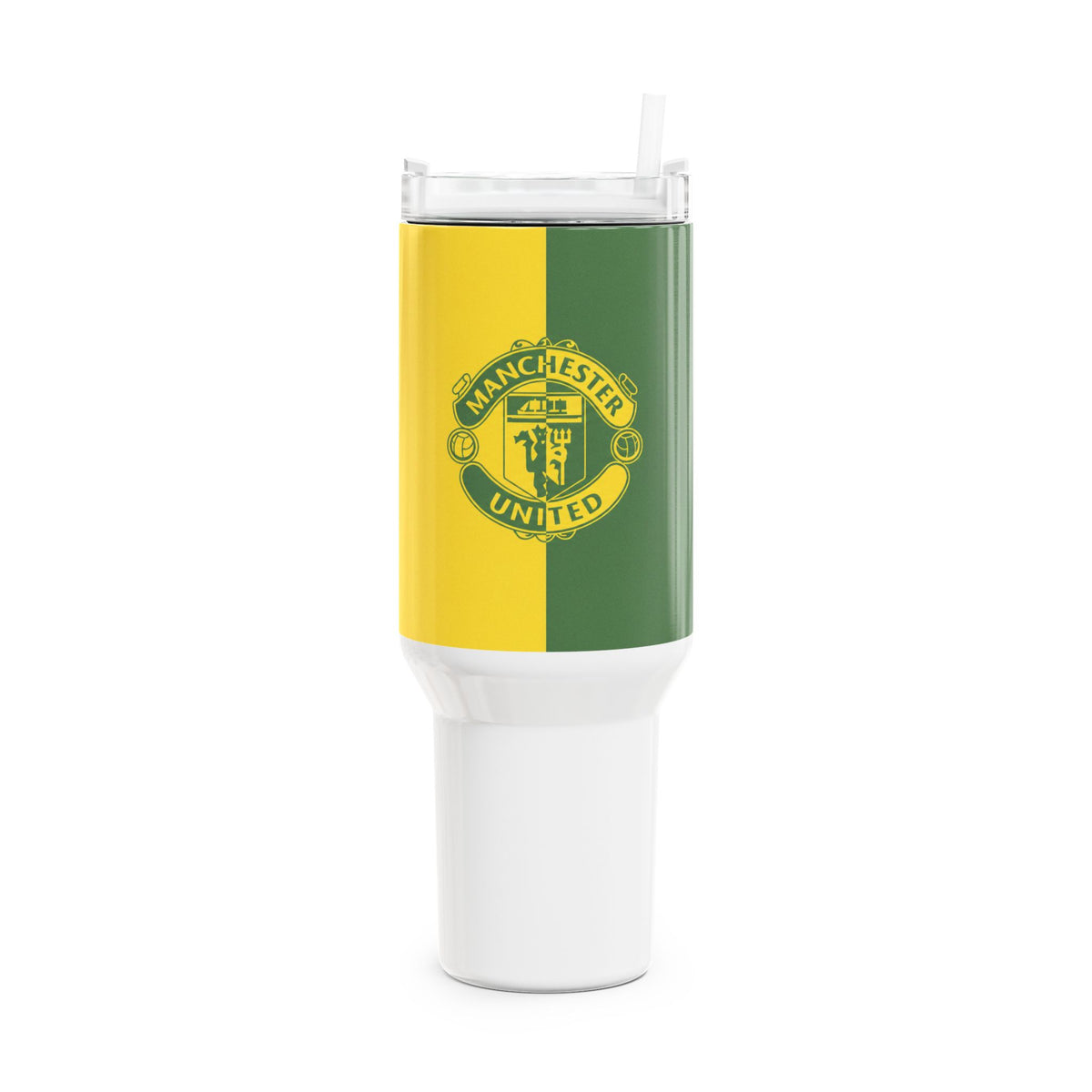 40oz Manchester United Yellow & Green Tumbler – Insulated Travel Cup with Straw