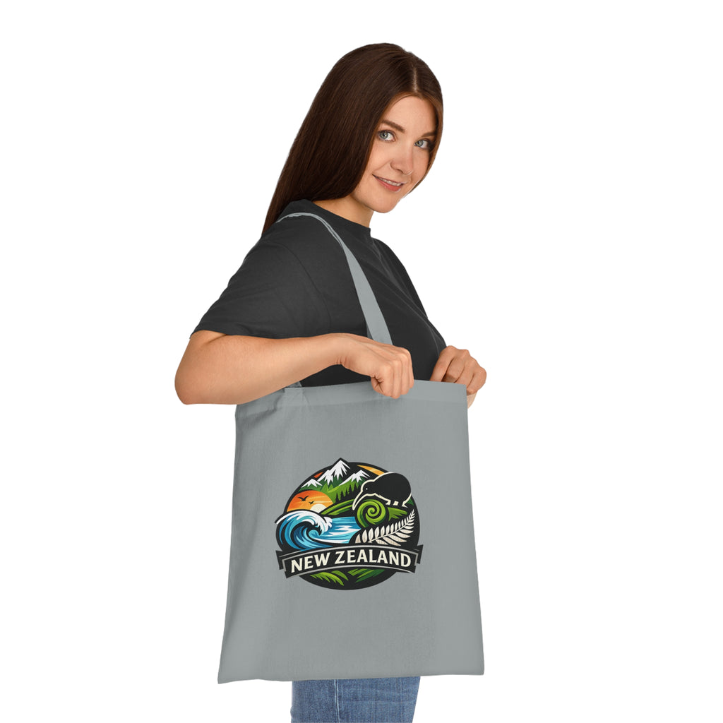 New Zealand Scenic Tote Bag — Kiwi, Fern & Mountain Cotton Shopper