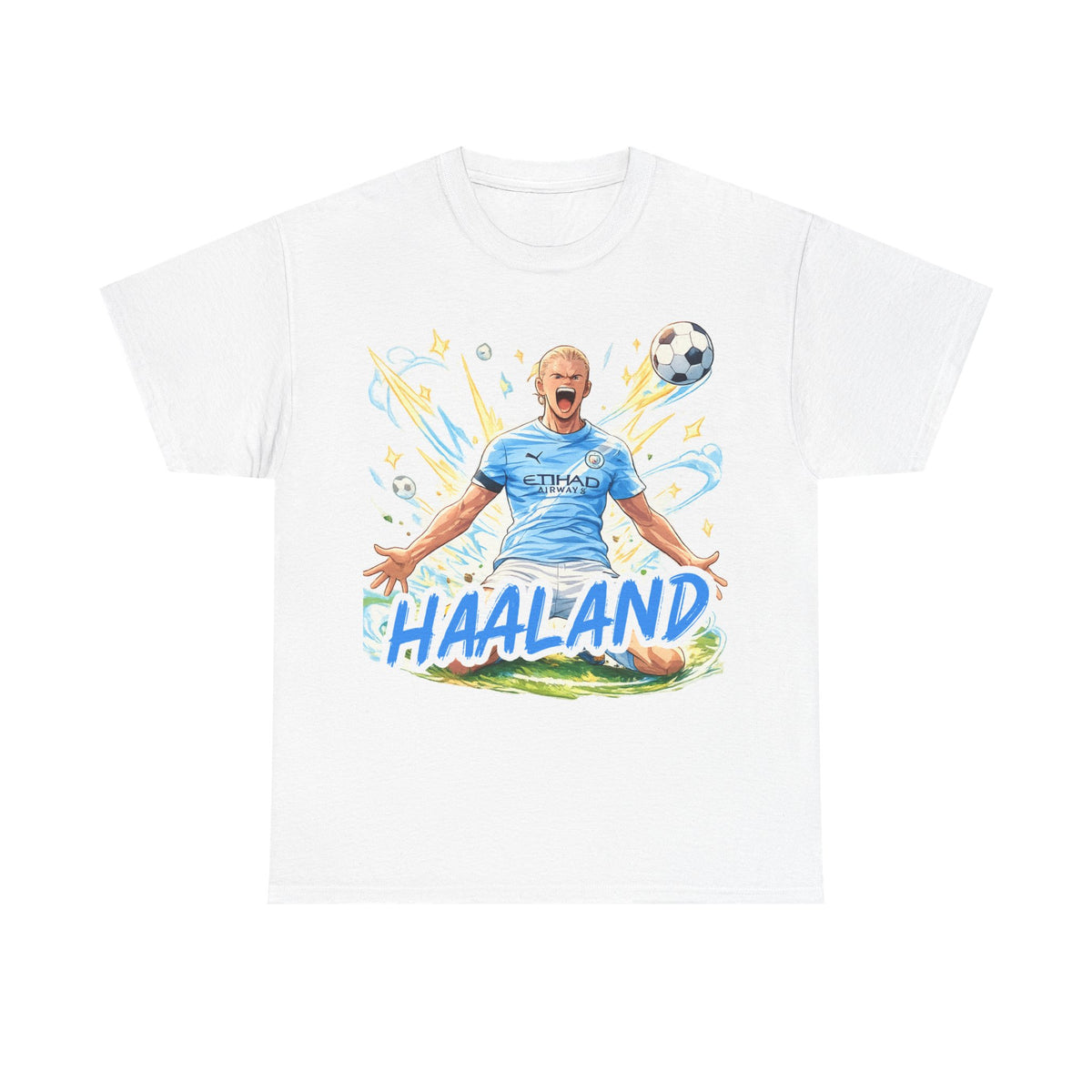 Erling Haaland Anime Fan Tee — Celebratory Football Player Graphic T-Shirt