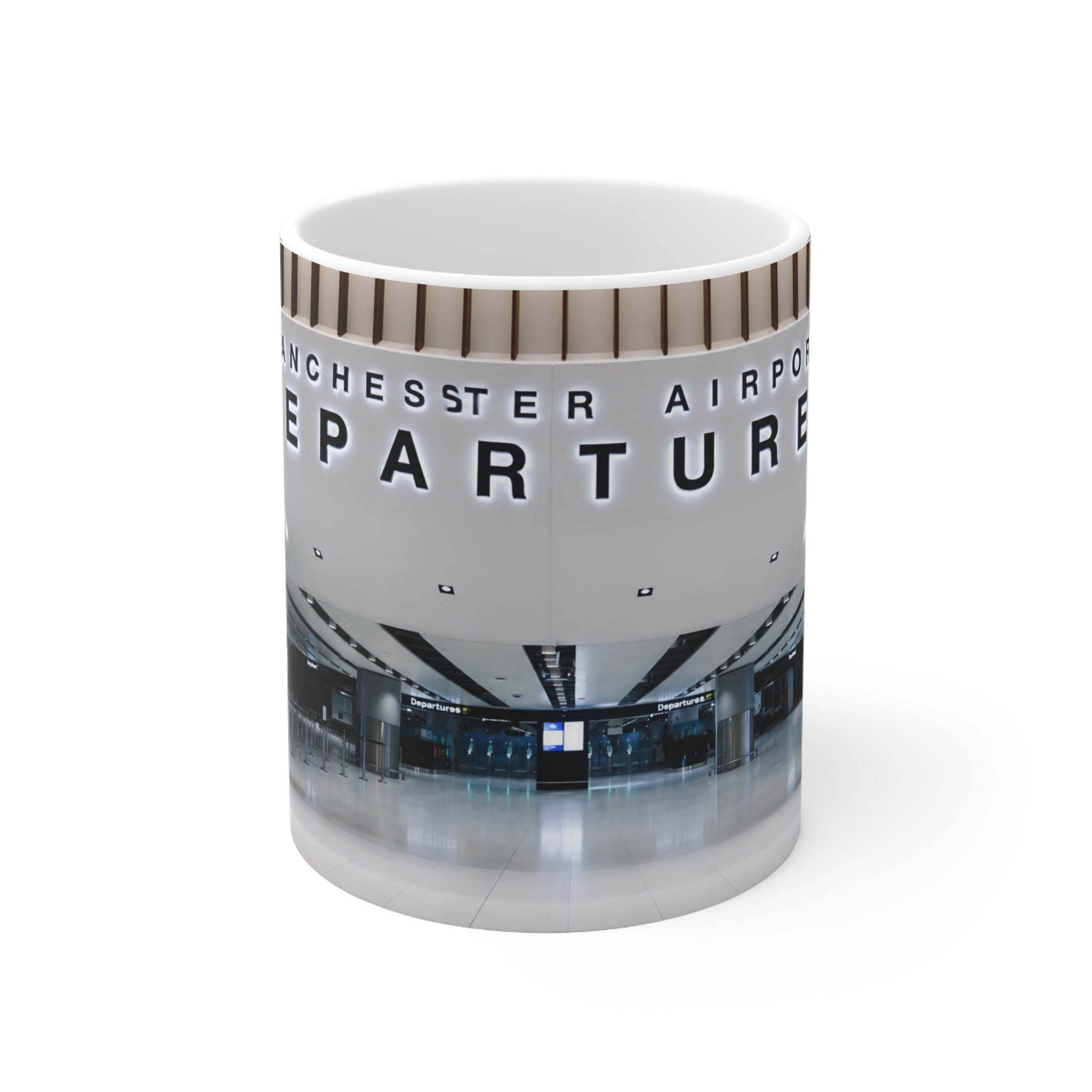 Manchester Airport Departures Terminal 2 Ceramic Coffee Cup (11oz & 15oz)