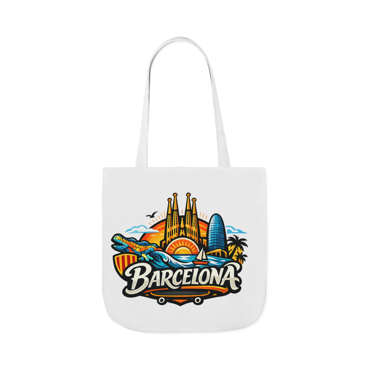Barcelona Skyline Canvas Tote Bag — Colorful Travel Souvenir Tote