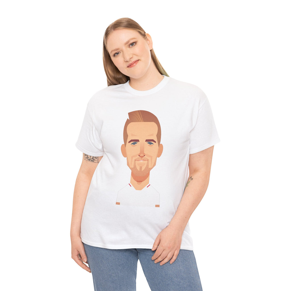 Harry Kane England Caricature Portrait Tee — Minimal Male Face Graphic Cotton T-Shirt