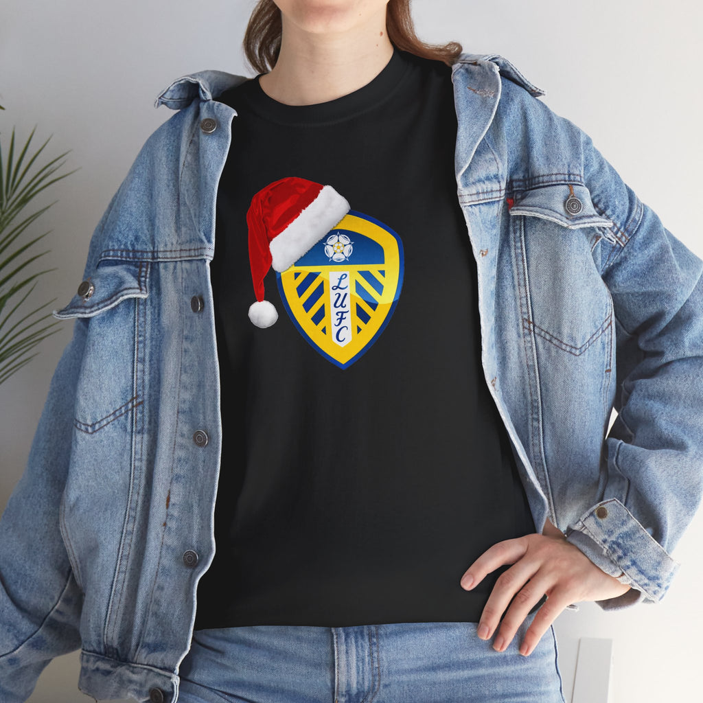 Leeds United Santa Hat Christmas Soccer Crest T‑Shirt – Festive Football Fan Tee