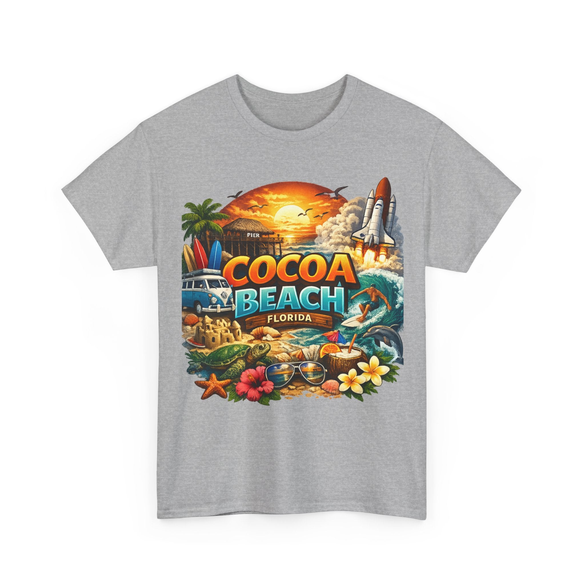 Cocoa Beach Florida Sunset Surf T-Shirt — Retro Beach Vacation Graphic Tee