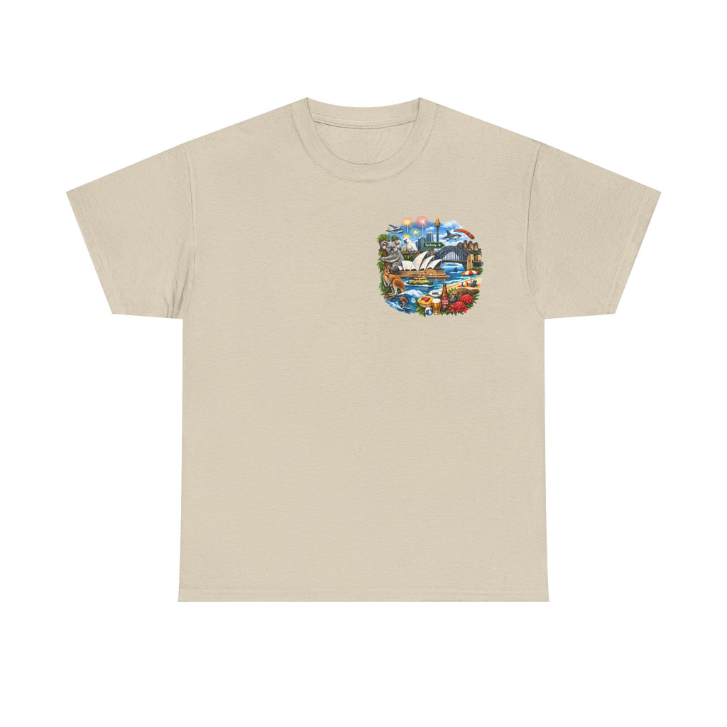 T-Shirt — Sydney Landmark Collage Tee (Opera House, Harbour Bridge, Koala & Beach Scene)