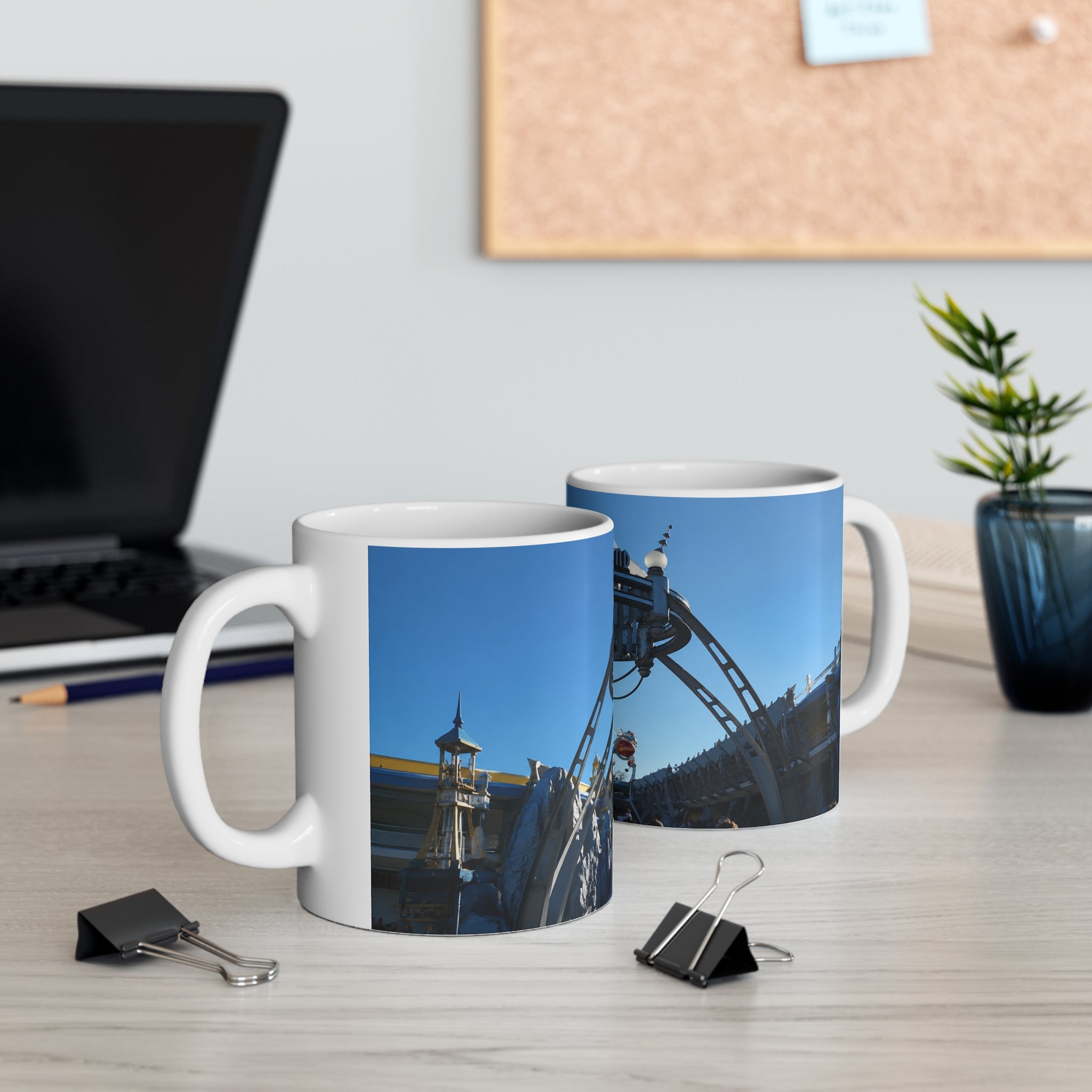 Tomorrowland Sign Photo Ceramic Mug — Vintage Carnival Sky Coffee Cup (11oz/15oz)