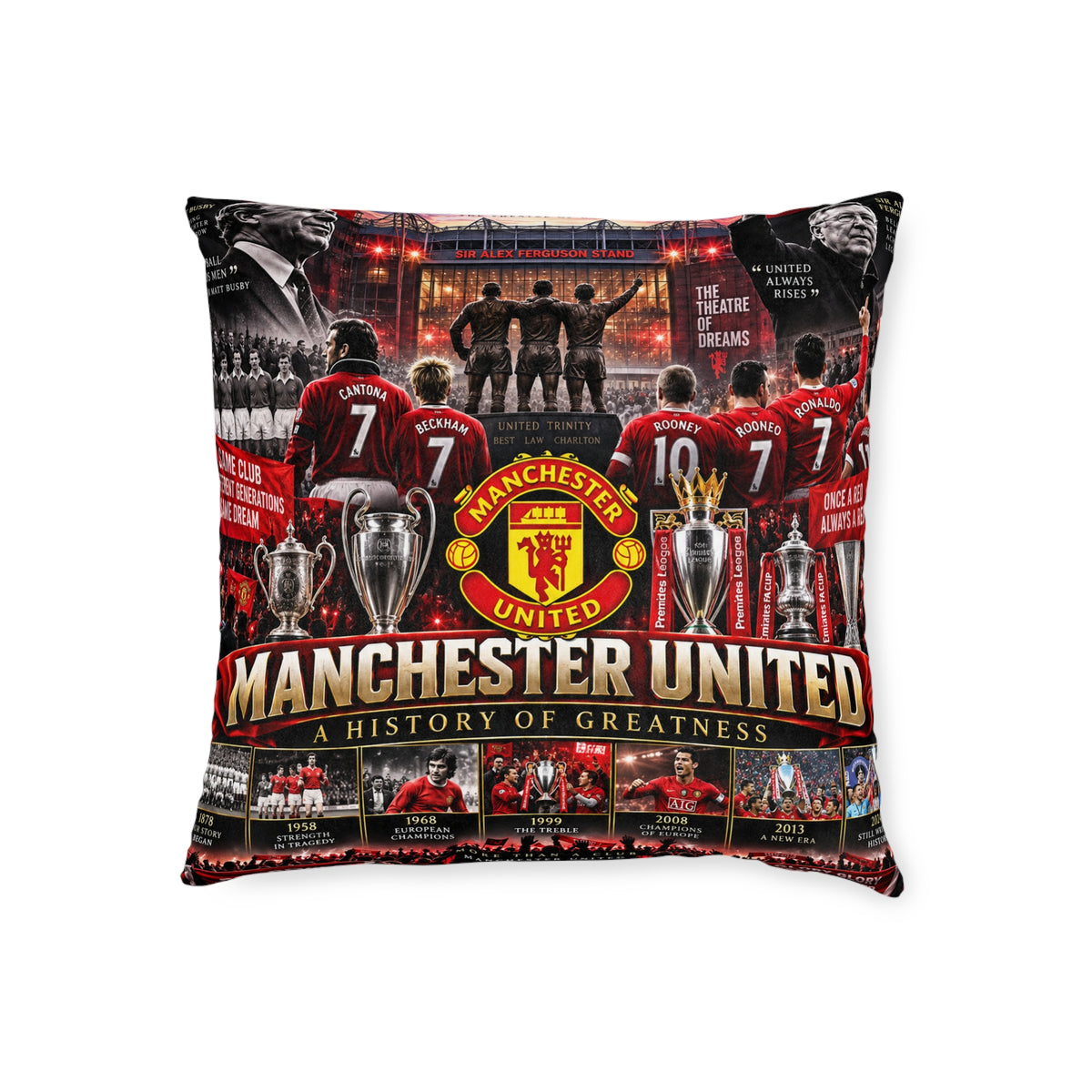 Manchester United Square Pillow — A History of Greatness Fan Cushion