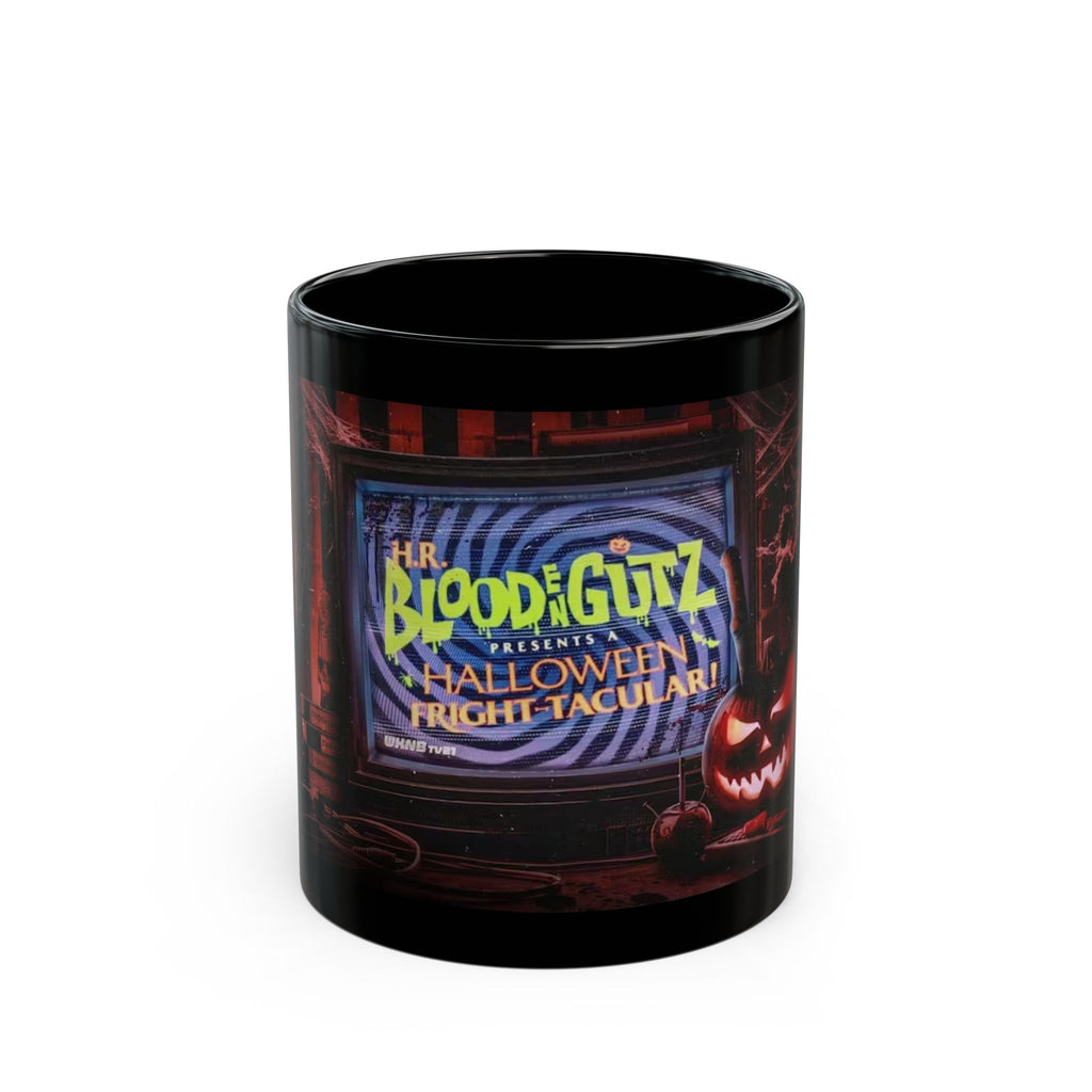 Halloween Horror Mug — 'Blood & Gutz Halloween Fright-Tacular' Black Ceramic Coffee Cup