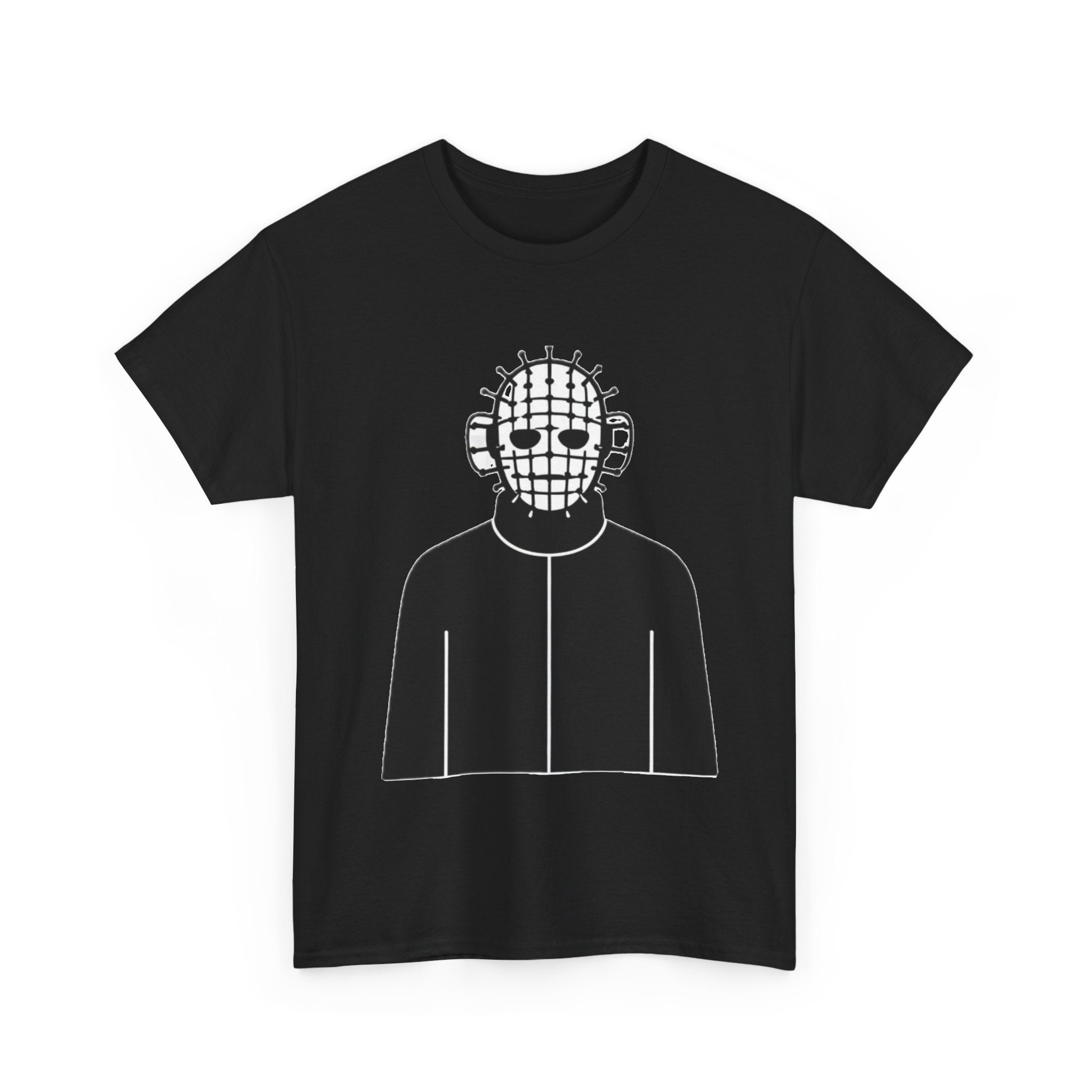 Horror Mask Graphic Tee — Pinhead-Inspired Skull Design