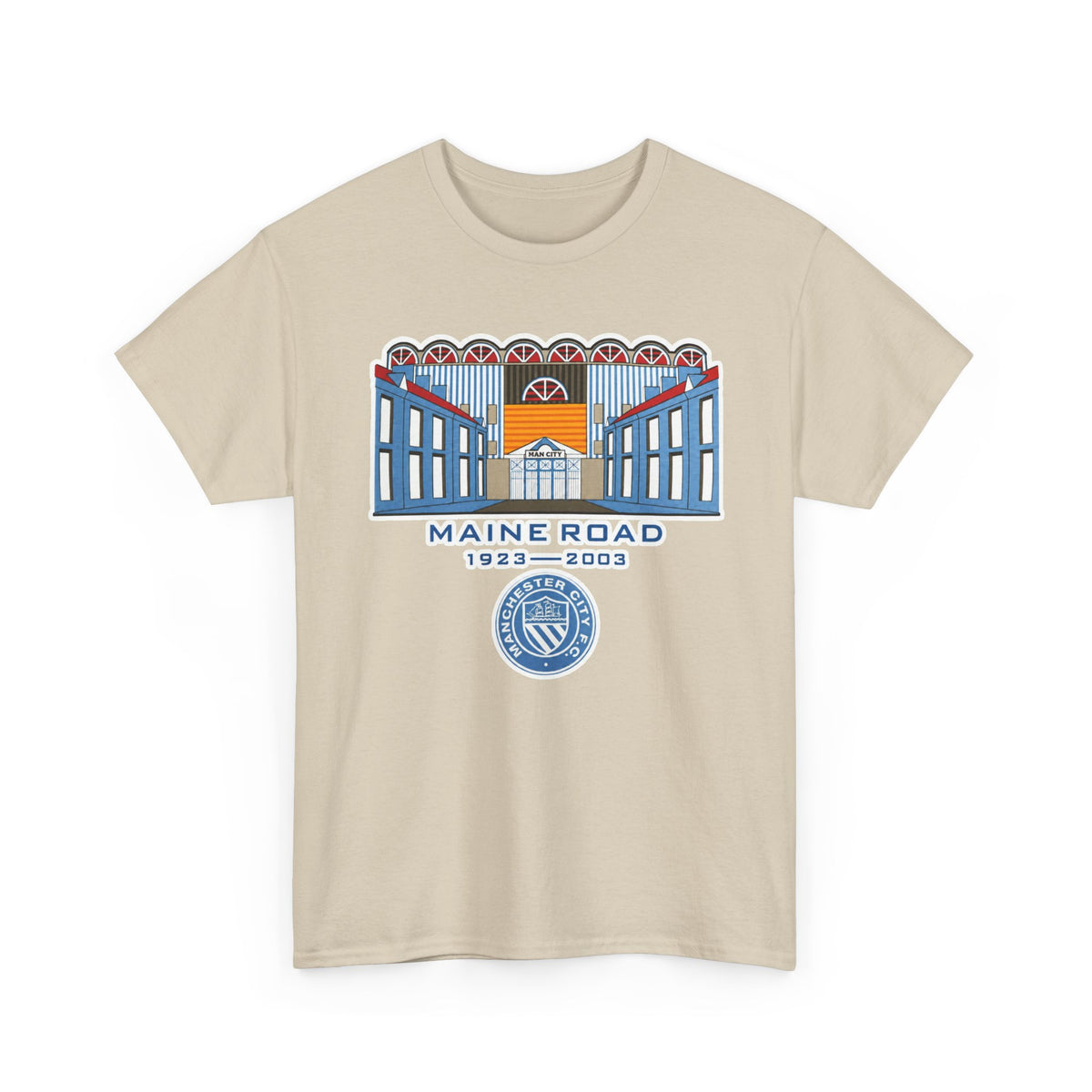 Maine Road 1923–2003 Cotton T-Shirt — Vintage Stadium Illustration Tee